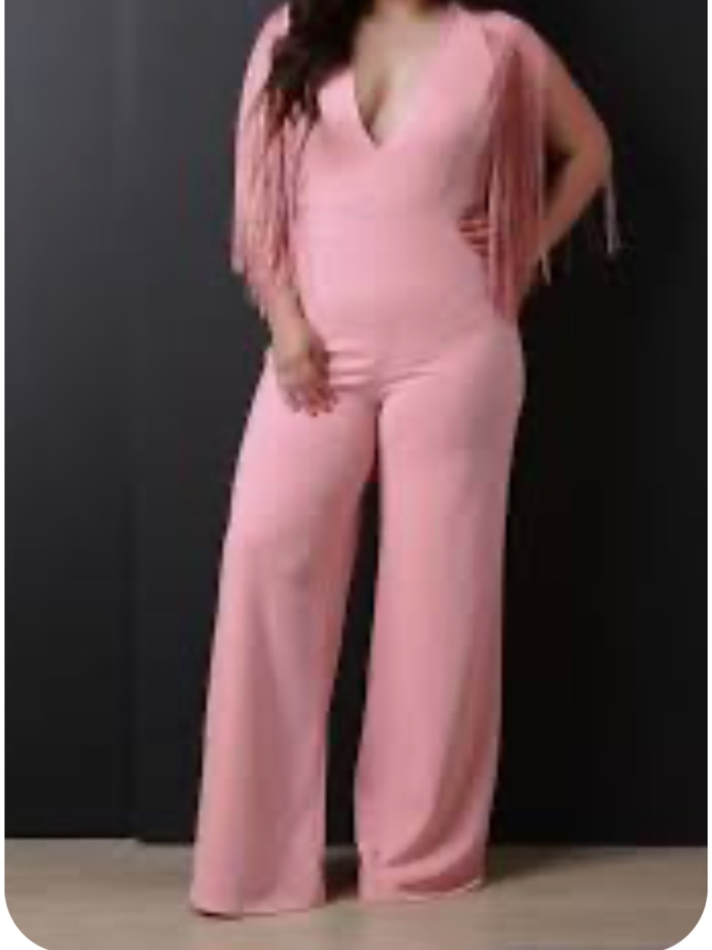 KTOO Fringe Sleeve V-Neck Wide-Leg Jumpsuit - Pink